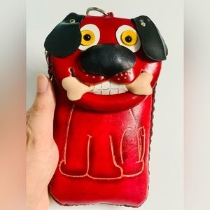 Handmade Red Leather Puppy Handbag
